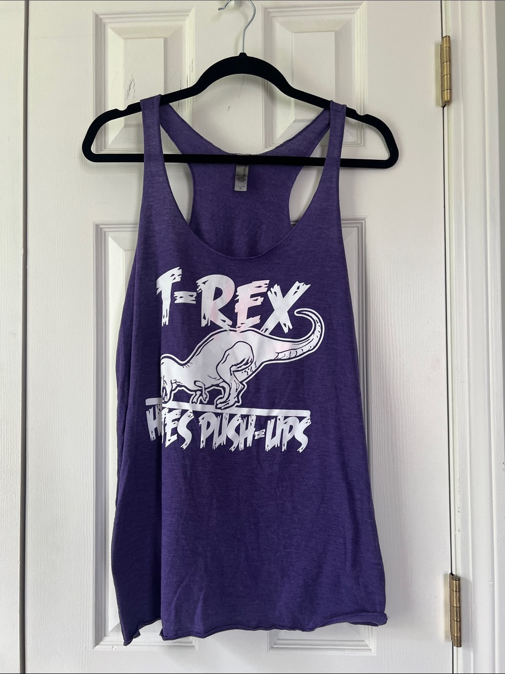 Next Level Apparel Purple Racerback Tank with White T-Rex Graphic